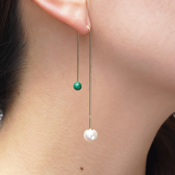 Towering earrings(malachite） 詳細画像
